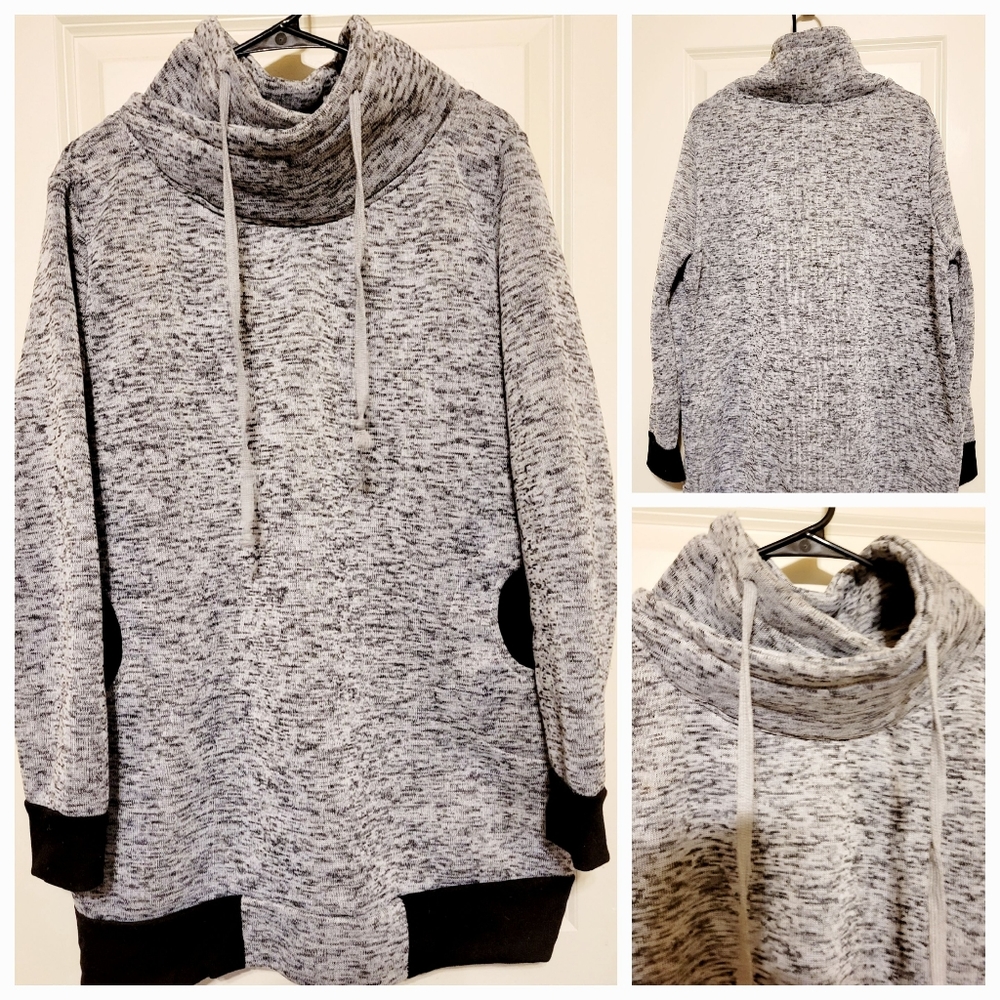 Rouge Collection Plus Size 3X Cowl Neck Tunic Sweater Gray Black Marled Knit